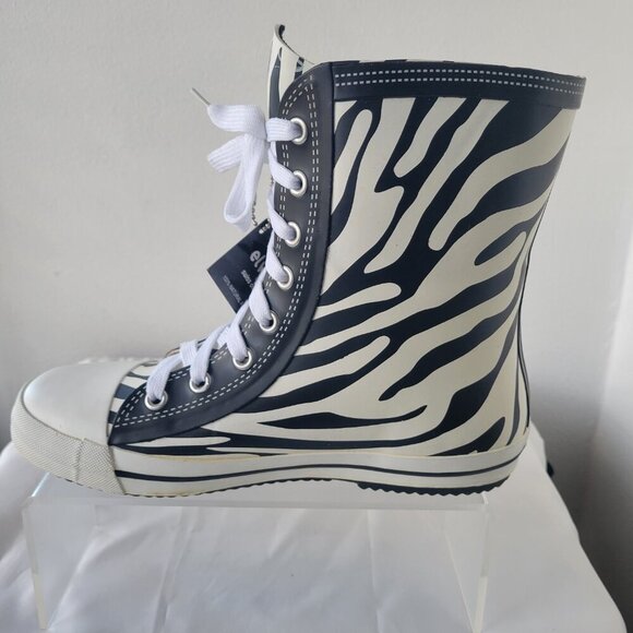 NWT - Elvetik Zebra Stripes Rubber Lace-up Boots Swiss Design (US Size 5) - Picture 7 of 14
